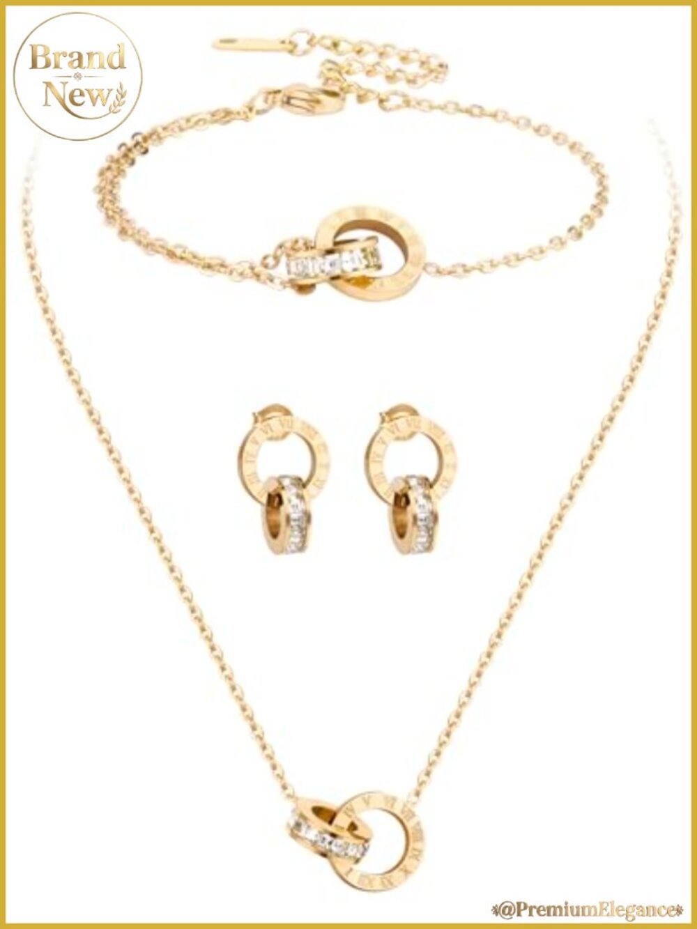 14k Gold Plated Stainless Steel Interlocking Circle Jewelry Set Necklace